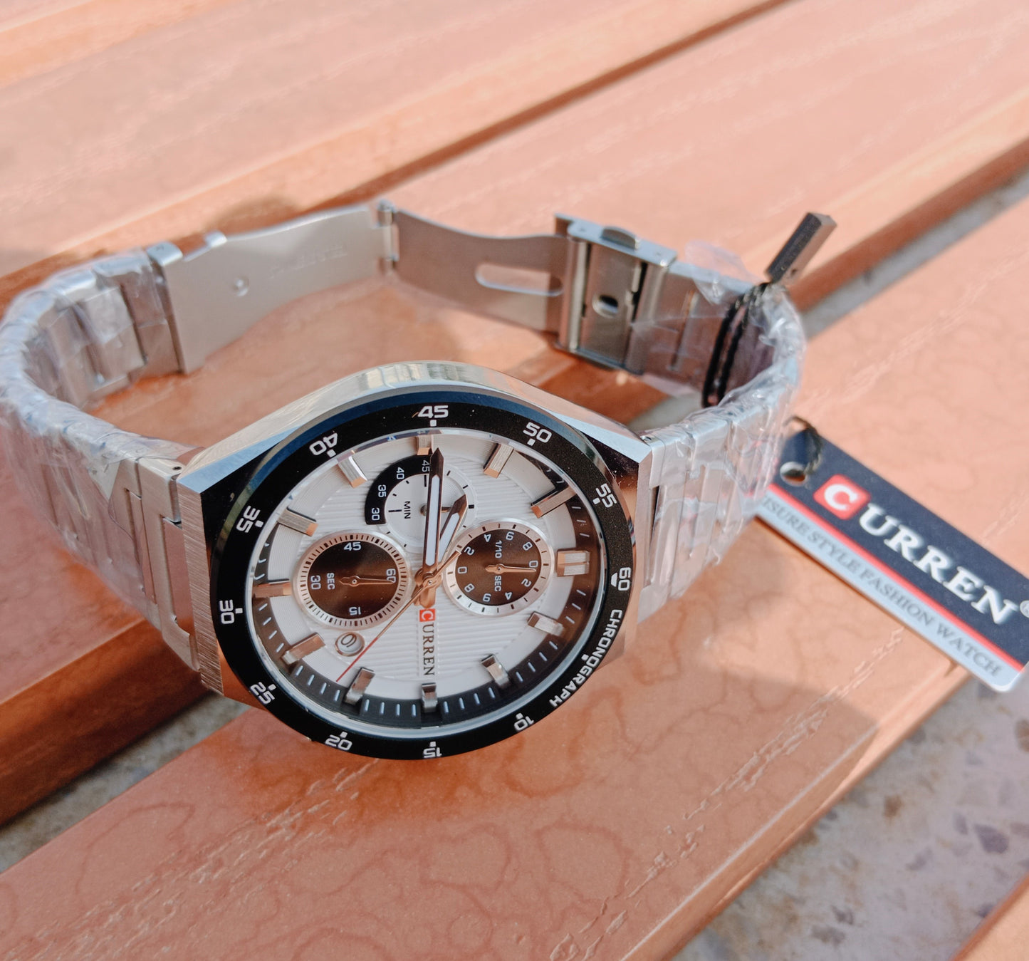 Luxury Chronograph Three Eyes Dial Stainless Steel Strap Luminous Hands Waterproof Reloj Watch