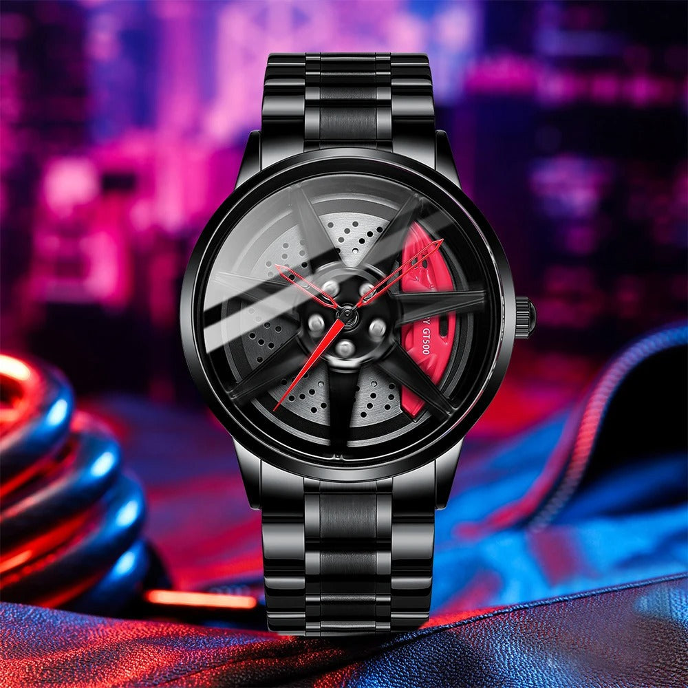 Men's Creative 3D Car Wheel Rotating Wrist Watch