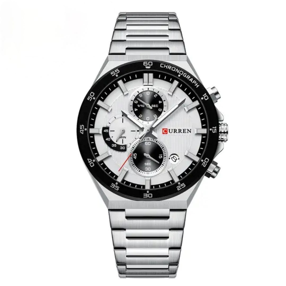 Luxury Chronograph Three Eyes Dial Stainless Steel Strap Luminous Hands Waterproof Reloj Watch